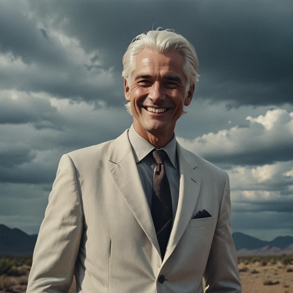 Cinematic Portrait of White-Haired Man in Suit