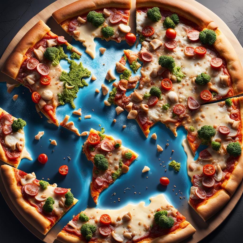 Pizza World Map in Digital Painting Style