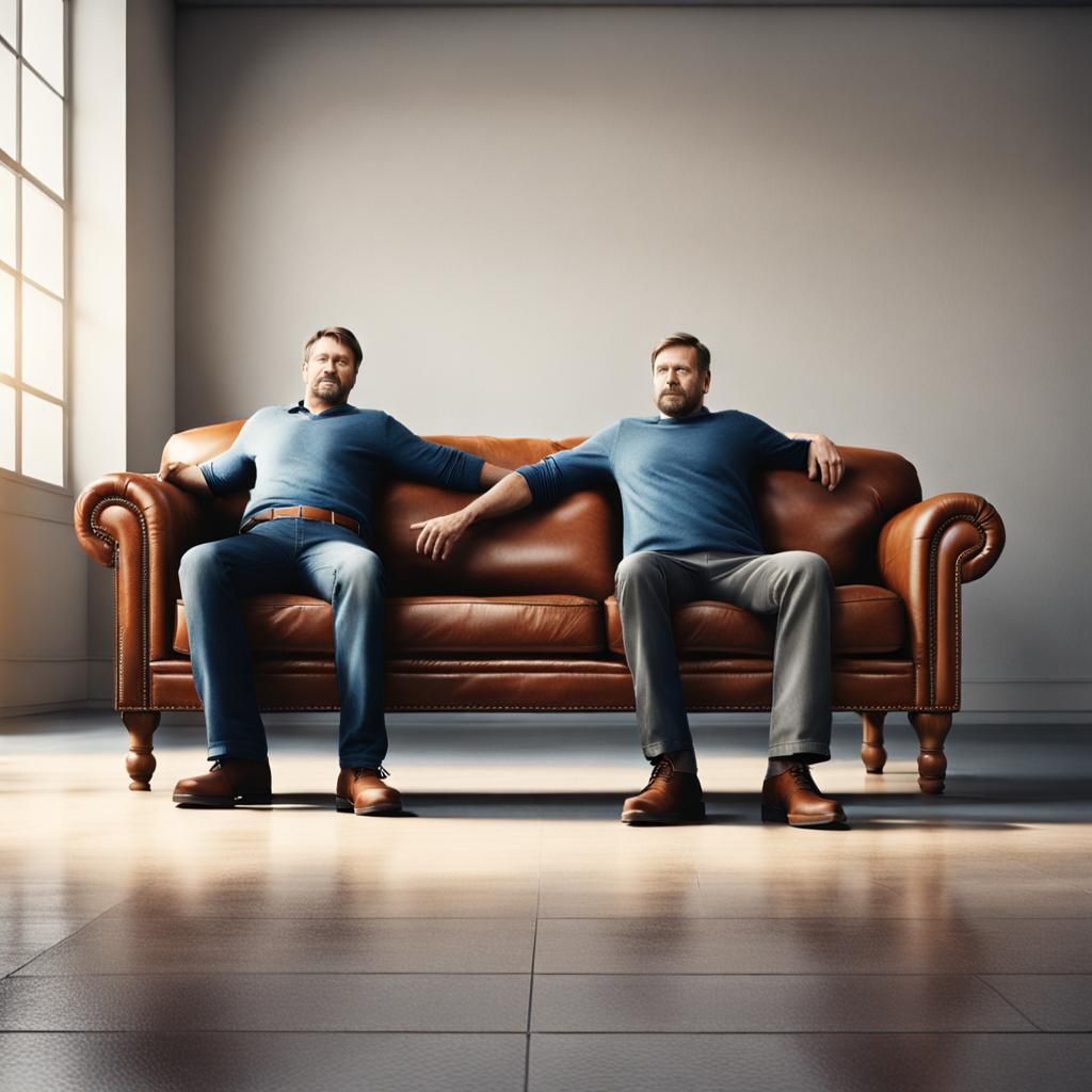 Men Moving Leather Couch on Moving Day