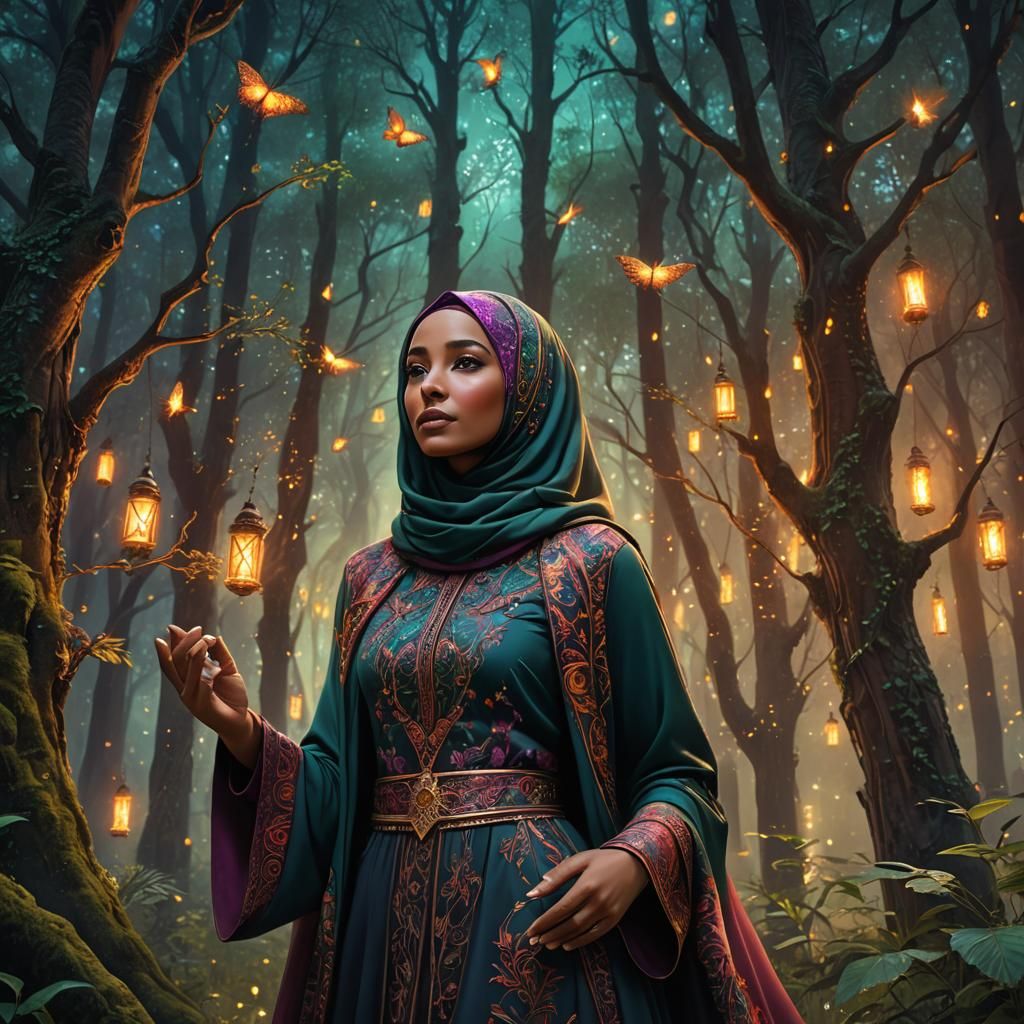 Muslim Girl in Forest, Fantasy Concept Art