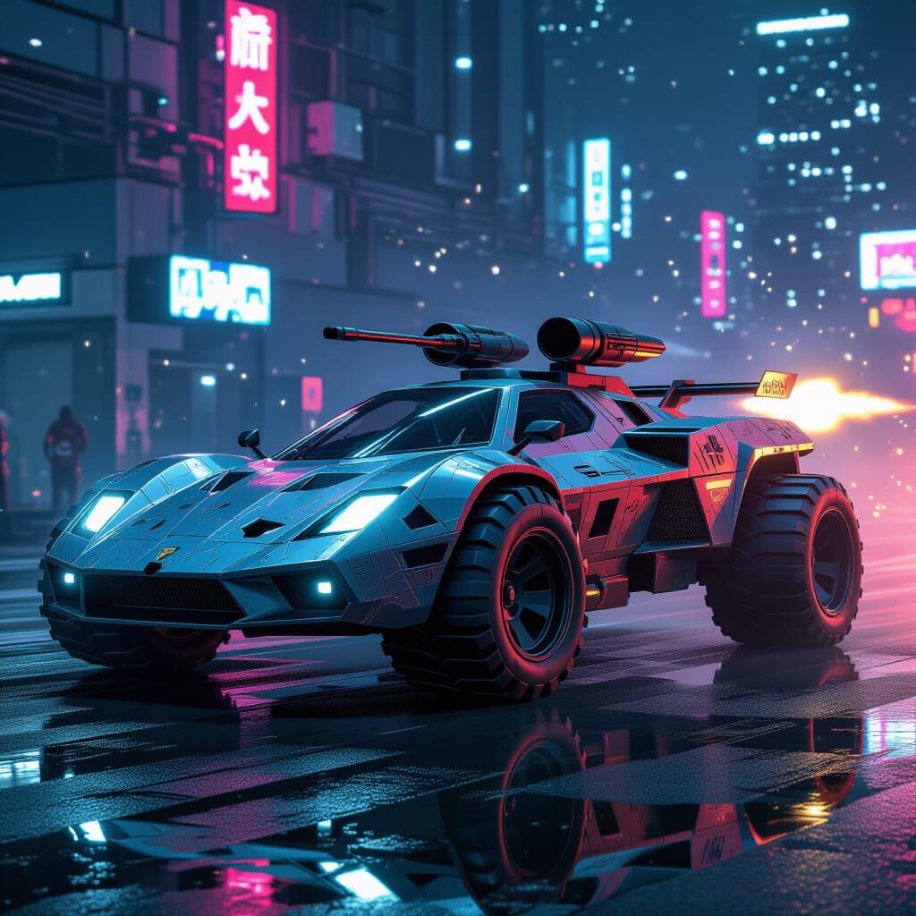 Cyberpunk Racing Car with Jet Engines