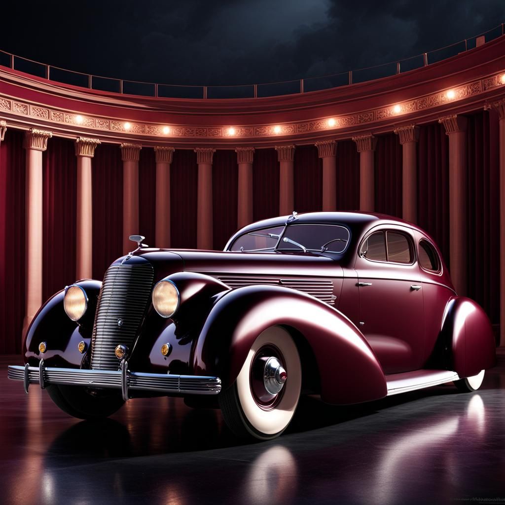 1938 Maroon Fastback Car at the Opera