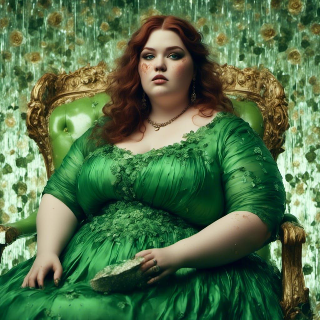 Majestic Plus-Size Woman on Throne, Hyperrealistic Portrait