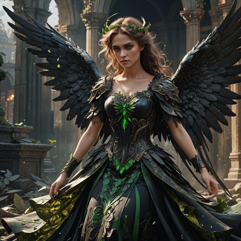 Fallen Angel with Black Wings in Detailed Fantasy Art