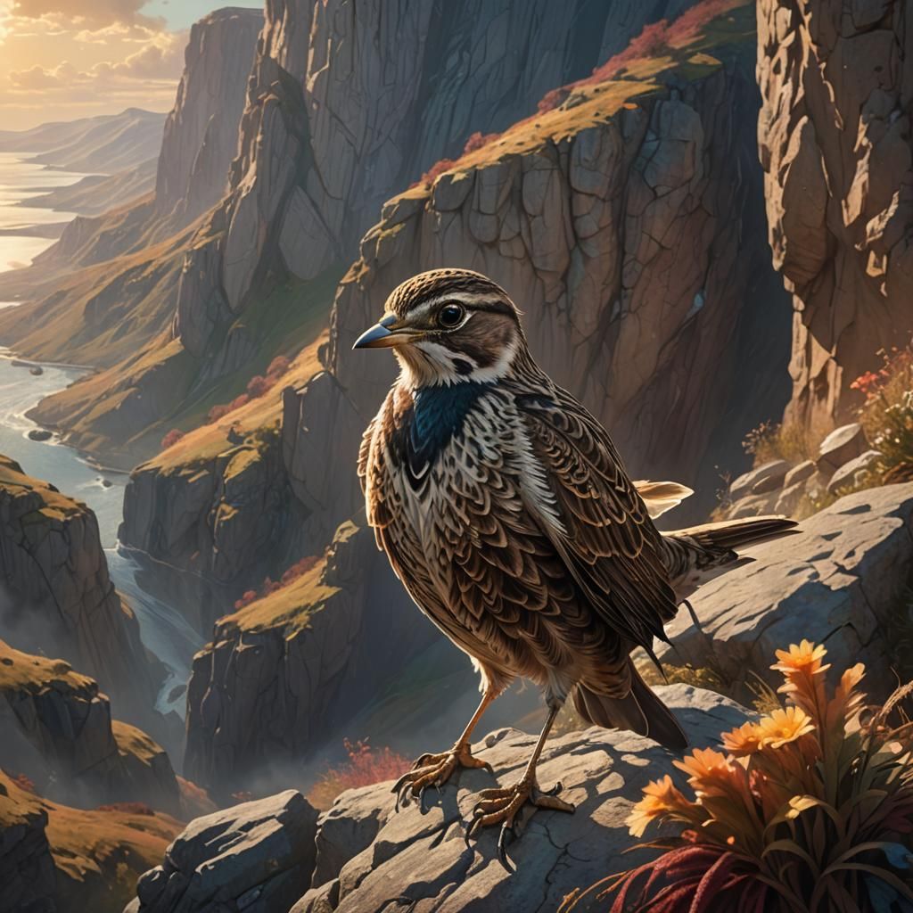 Skylark in Woven Vest at Cliff Edge