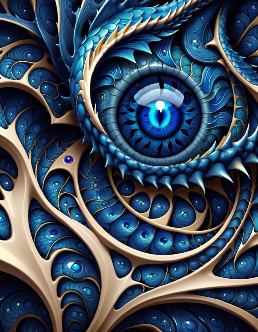 Dragon's Sapphire Eye with Abstract Fractal Design