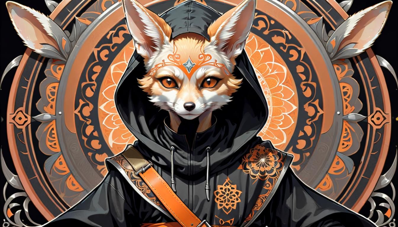 Ninja Fennec Poster in Art Nouveau Style