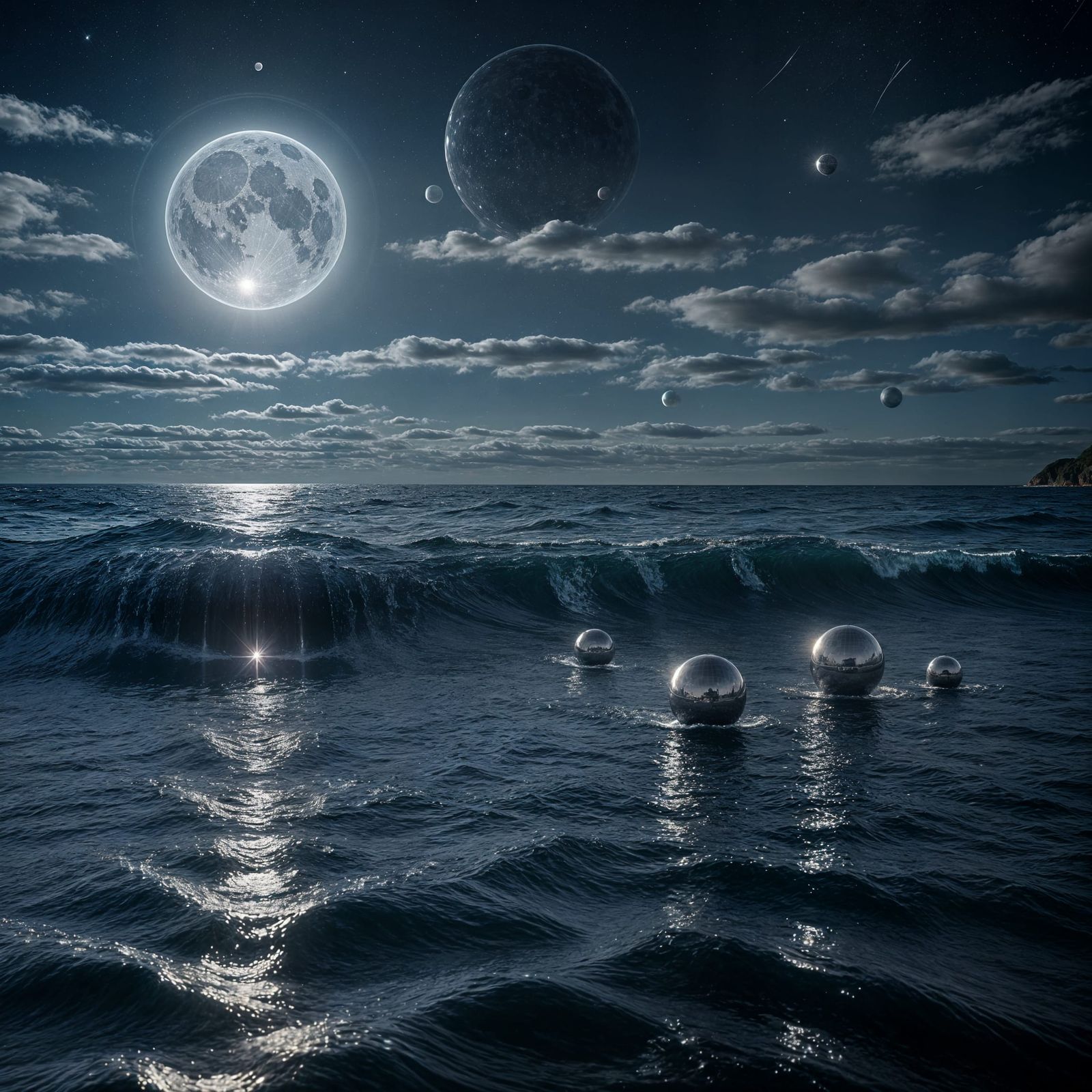 Silver Sphere Emerges from Ocean in Cinematic UFO Scene