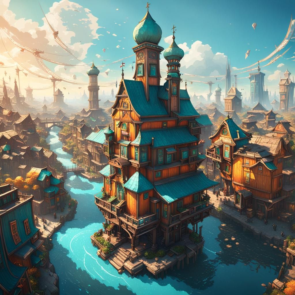 Windmill City Concept Art in Dynamic Lighting
