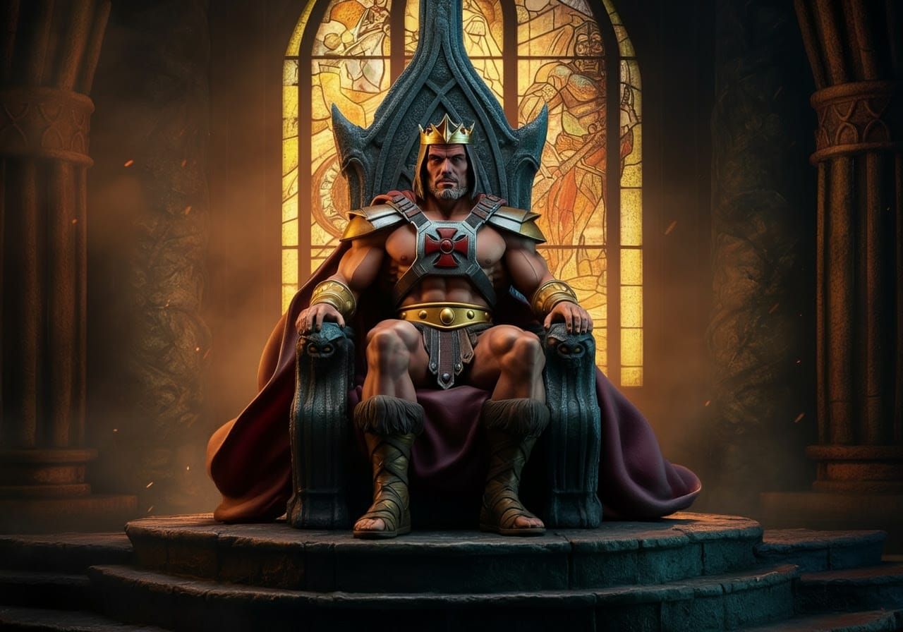 A hyperdetailed resin statue of Dolph Lundgren as King Rando...