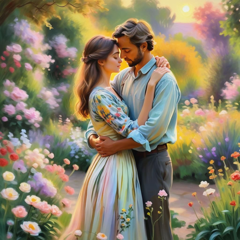 Romantic Impressionist Garden Scene with Gentle Warmth