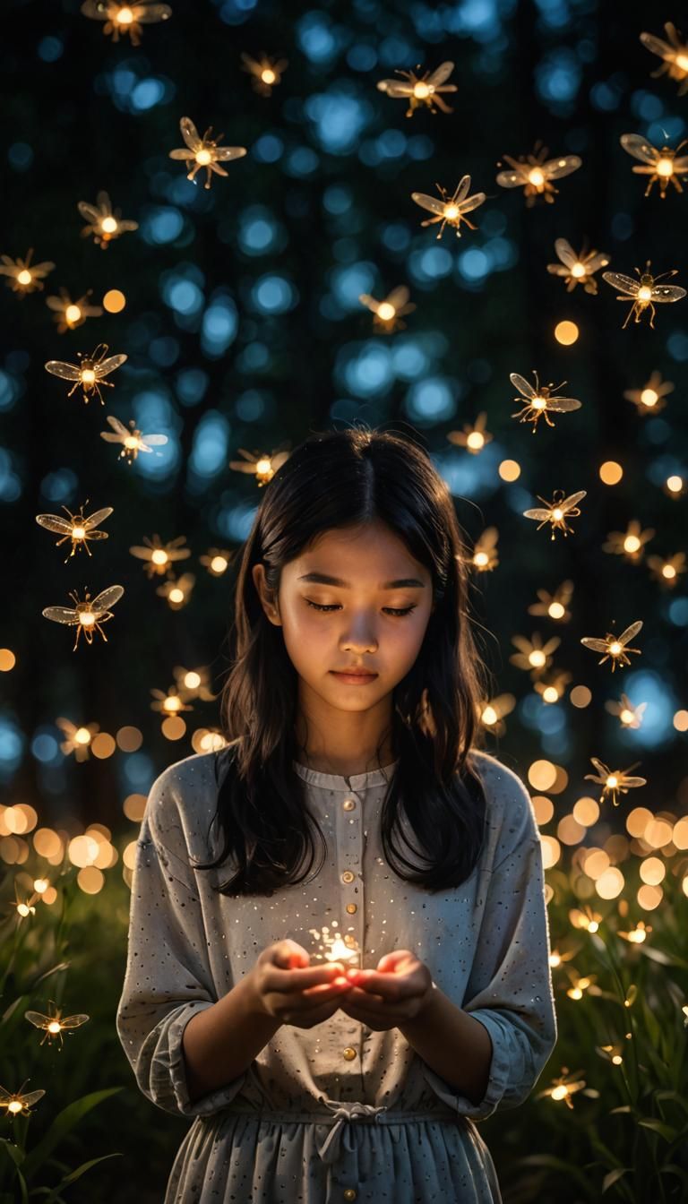 Girl with Firefly at Night: Professional Photography
