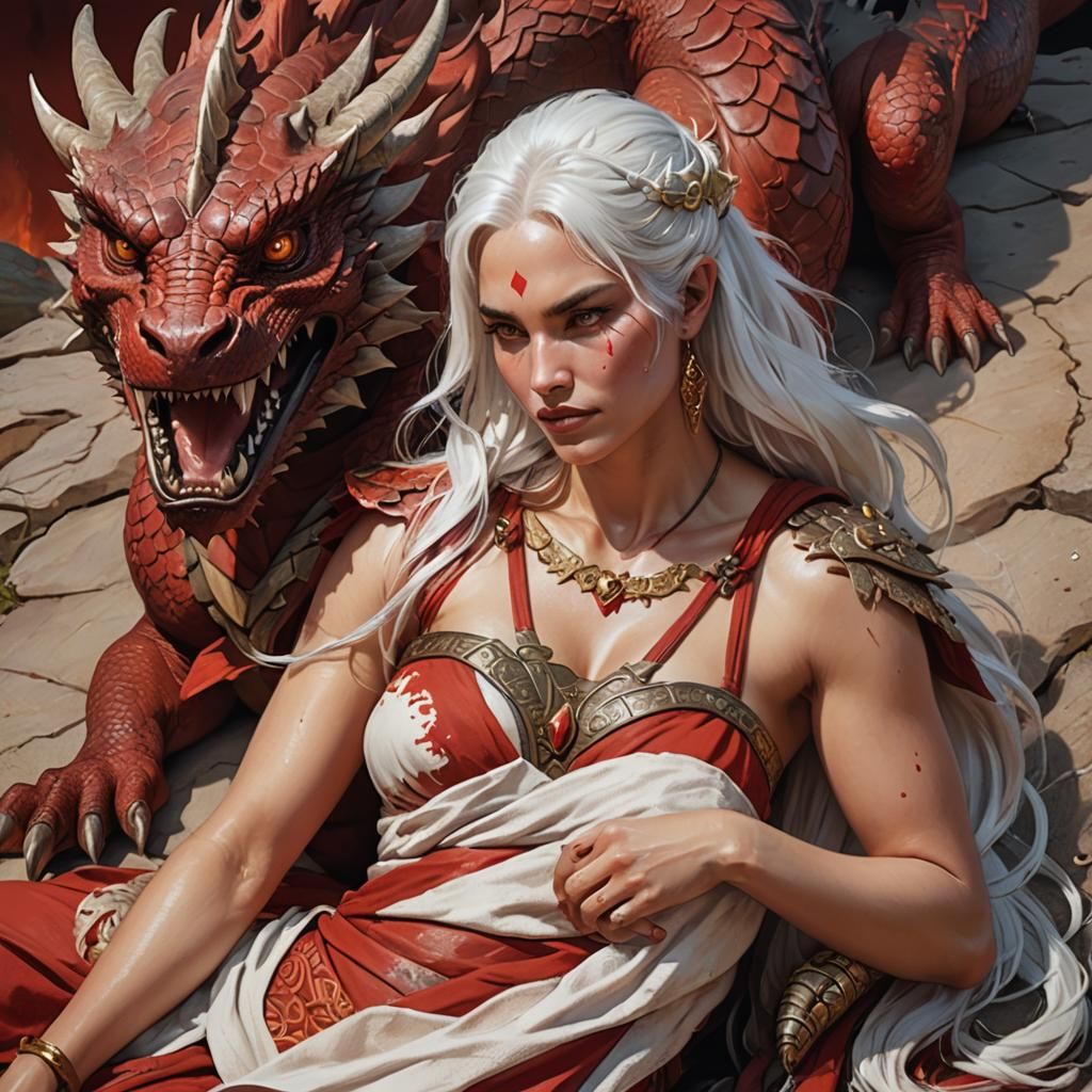 Woman with Dragon in Hyperrealistic Splash Art