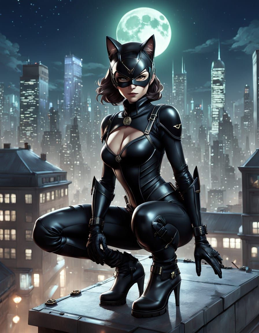 Catwoman in Gotham City Rooftop Splendor