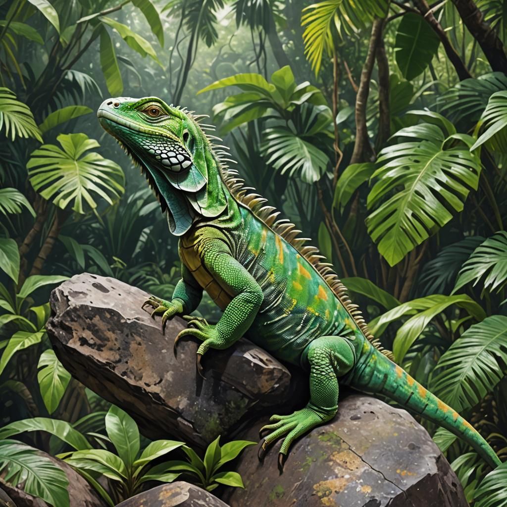 Iguana in a Binary Code Dreamscape