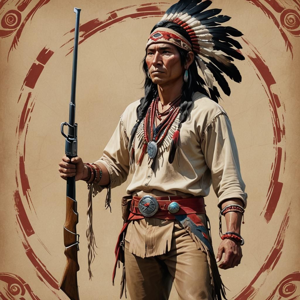 Native American Man with Lasso, Splash Art Style