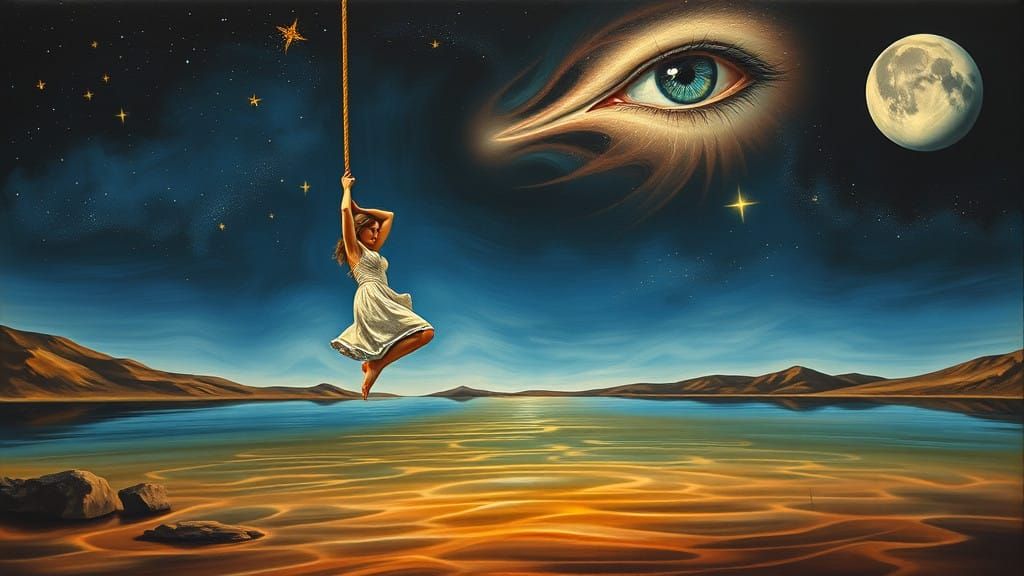 Woman Soars over a Moonlit Lake in Salvador Dali-Inspired Su...