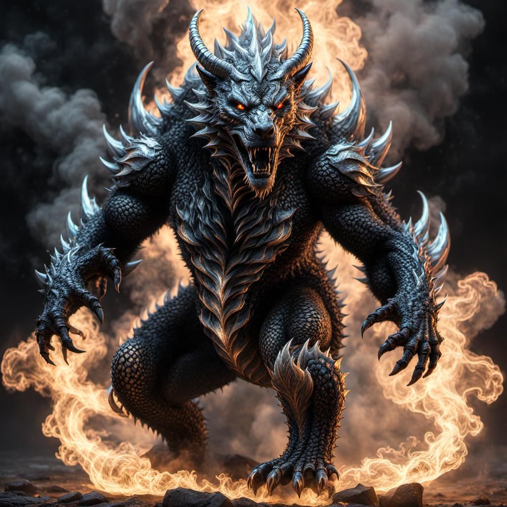 Dragon Bear Demon in Electric Silver, CGI Fine Art