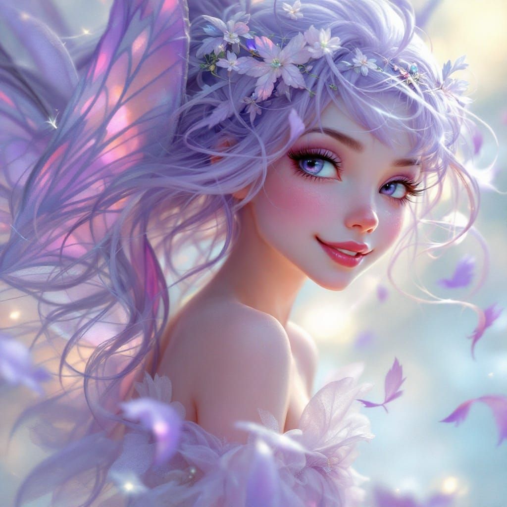 Iridescent Purple Fairy with Gossamer Wings