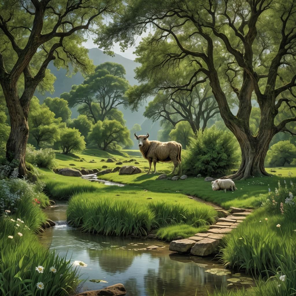 Psalm 23: A Shepherd's Landscape in Hyperrealism