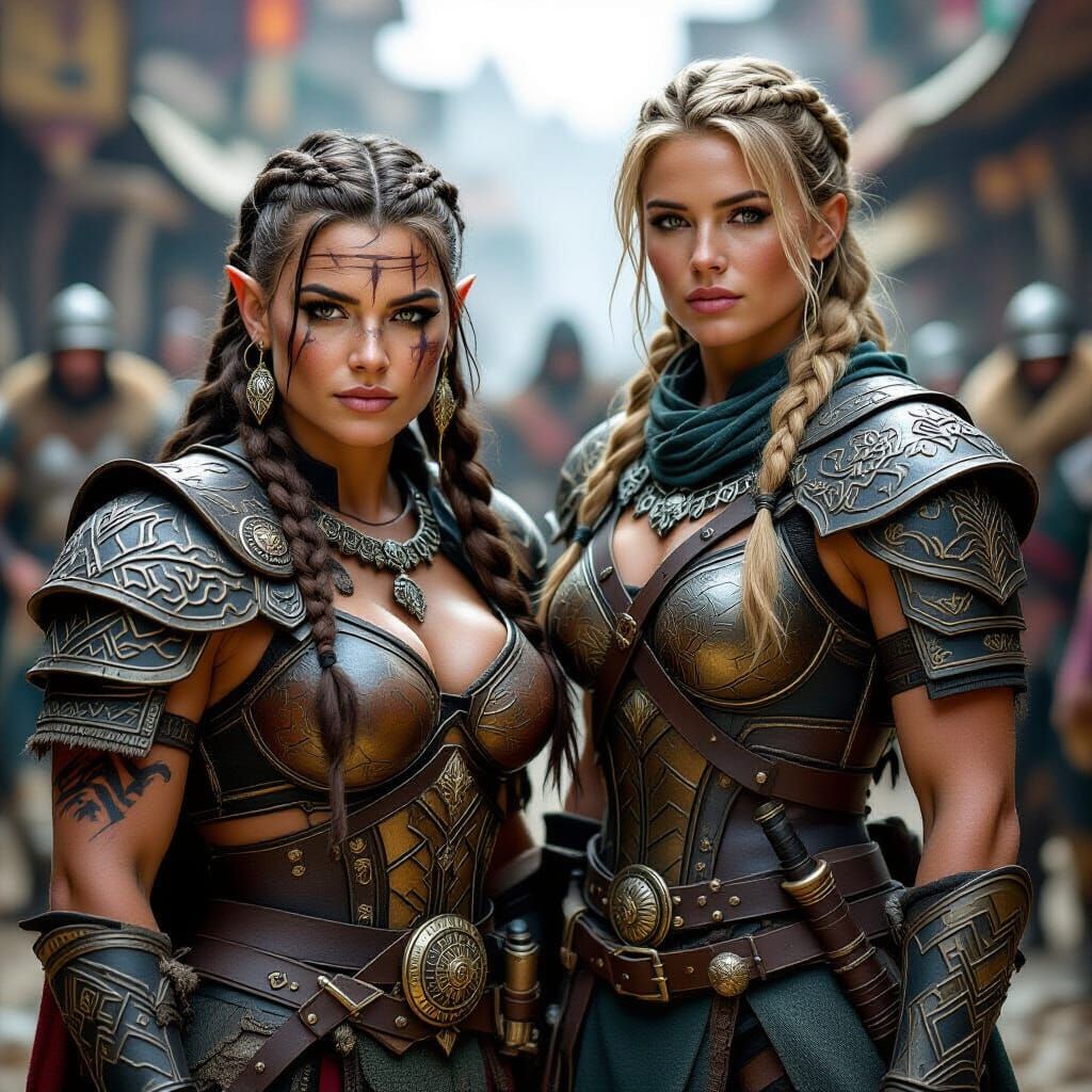 Dwarf and Human Women Warriors: Cinematic Fantasy Photo