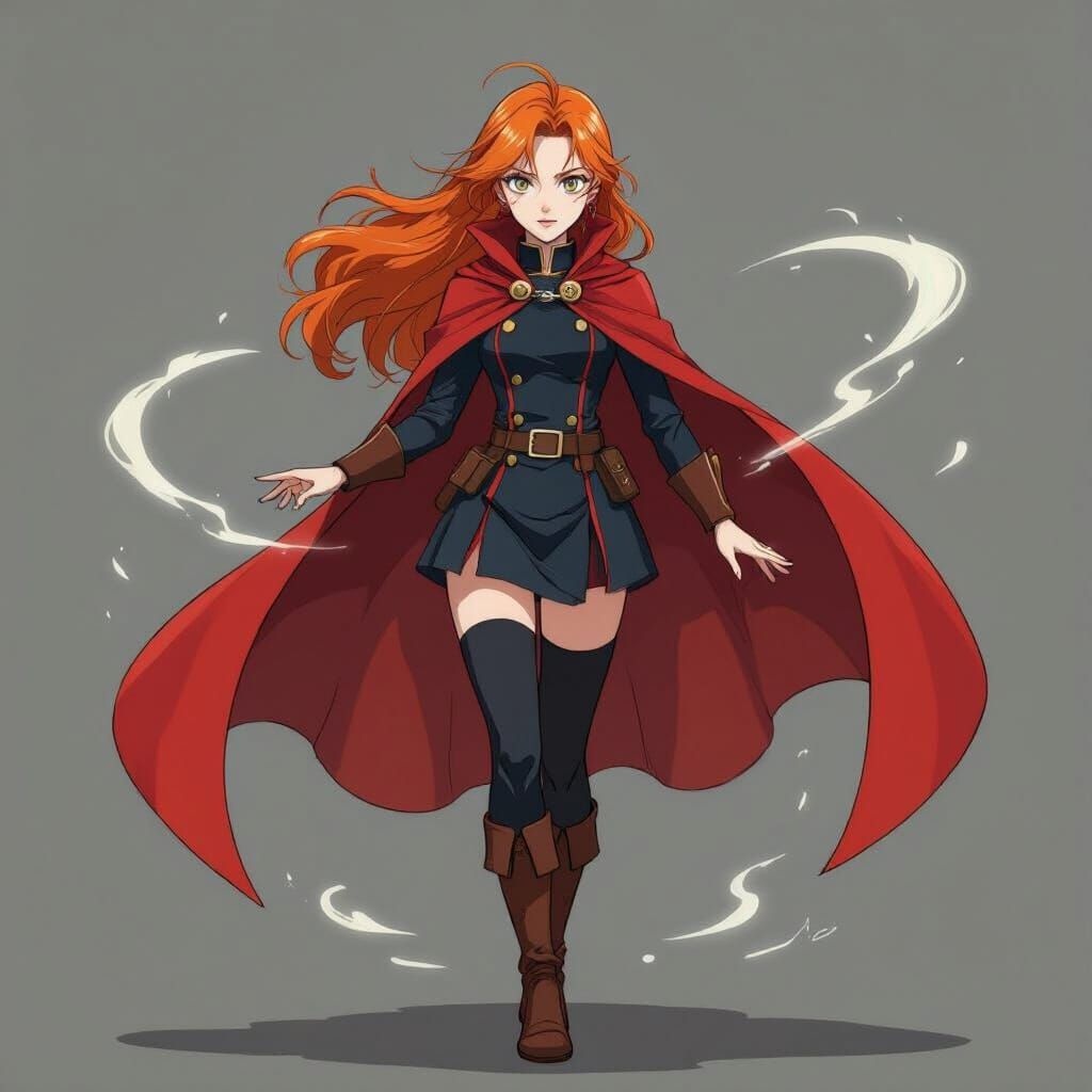 Fiery Heroine Manipulating Wind in Anime Concept Art Style
