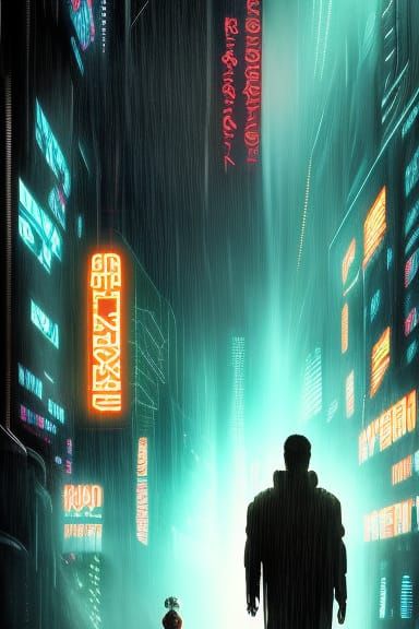 Cyberpunk Warrior in Dystopian City at Night