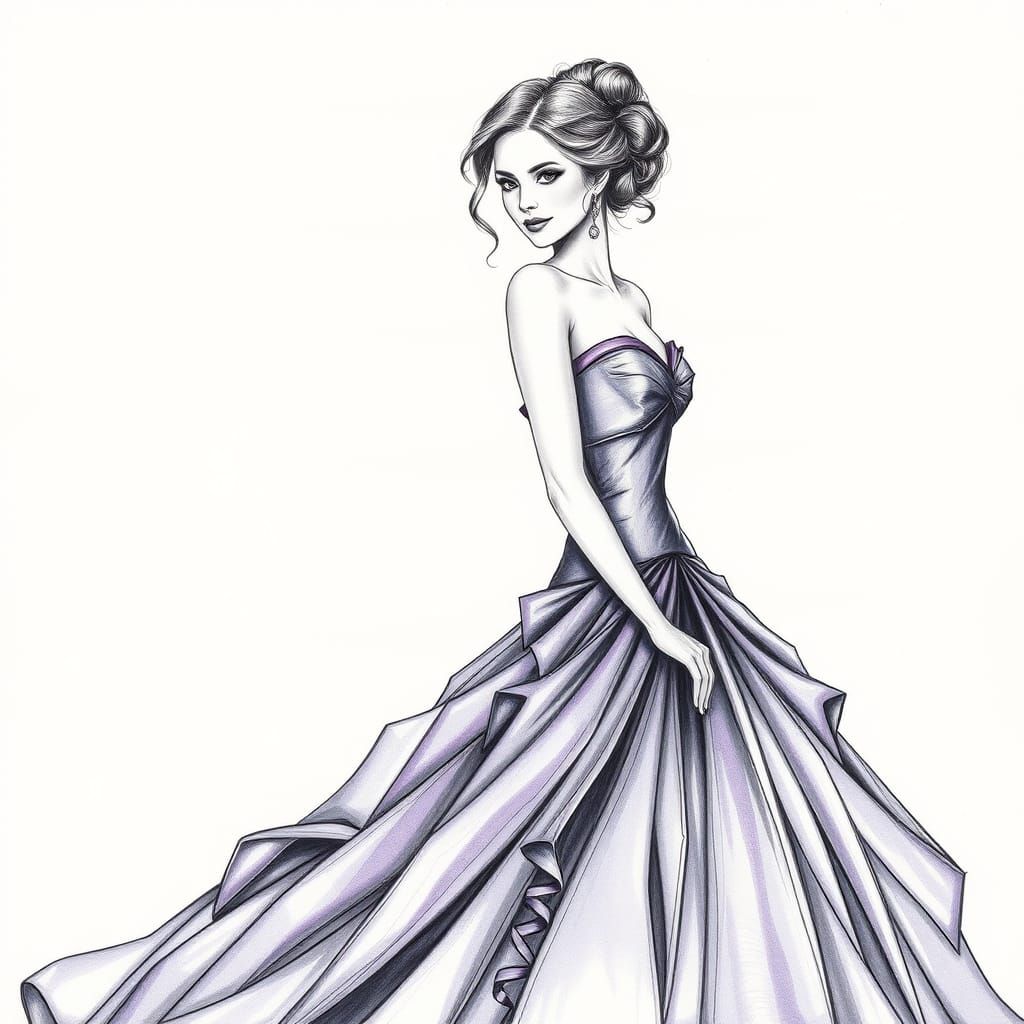 Elegant Woman in Charcoal Drawing