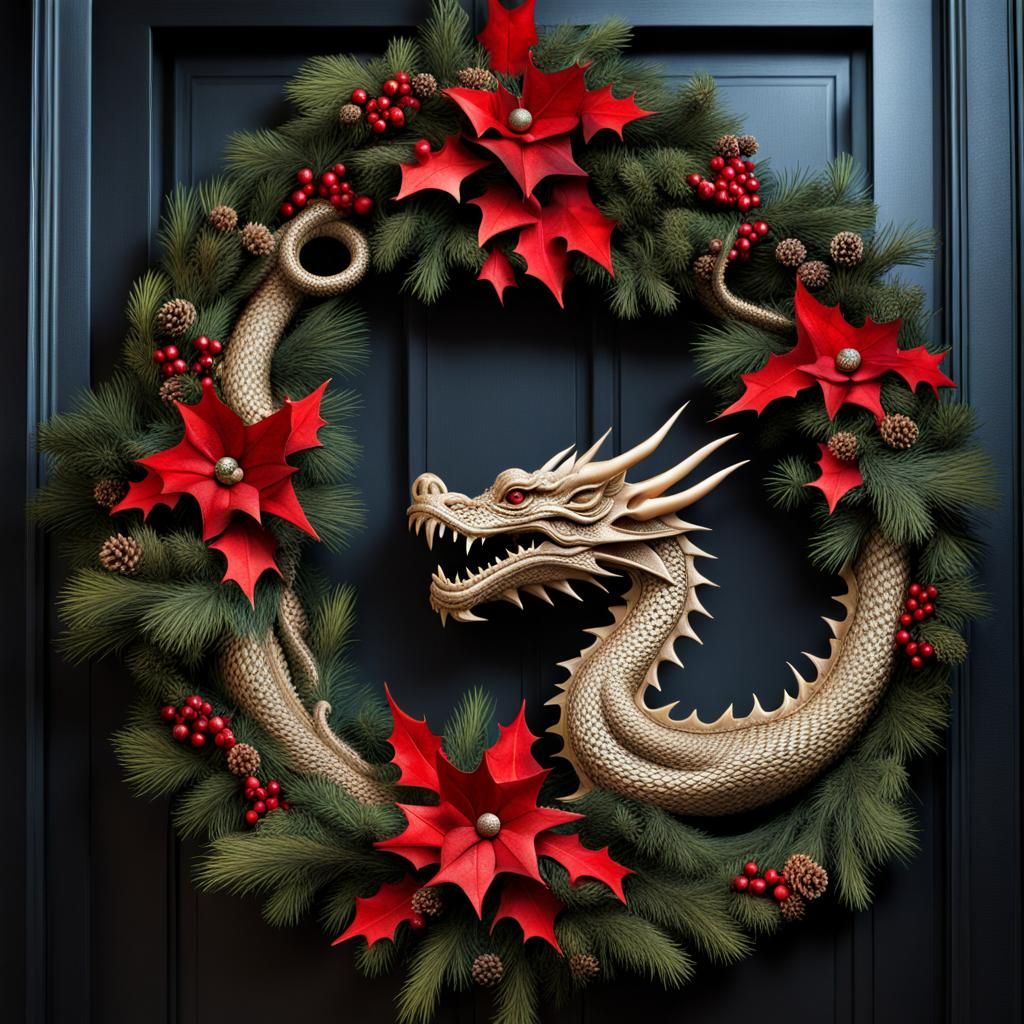 Festive Christmas Dragon Wreath in High Definition