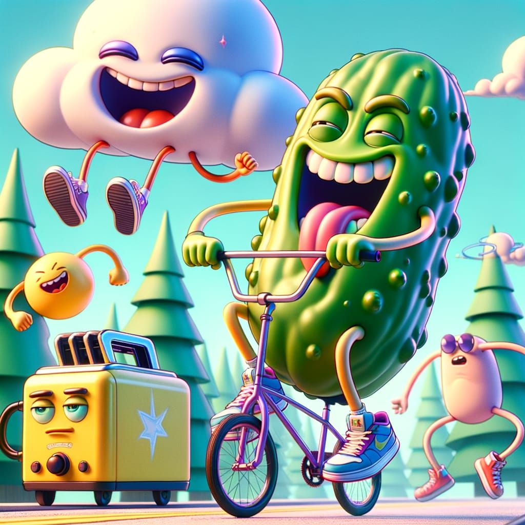 Cartoon Landscape with Whimsical Character in 2D Style