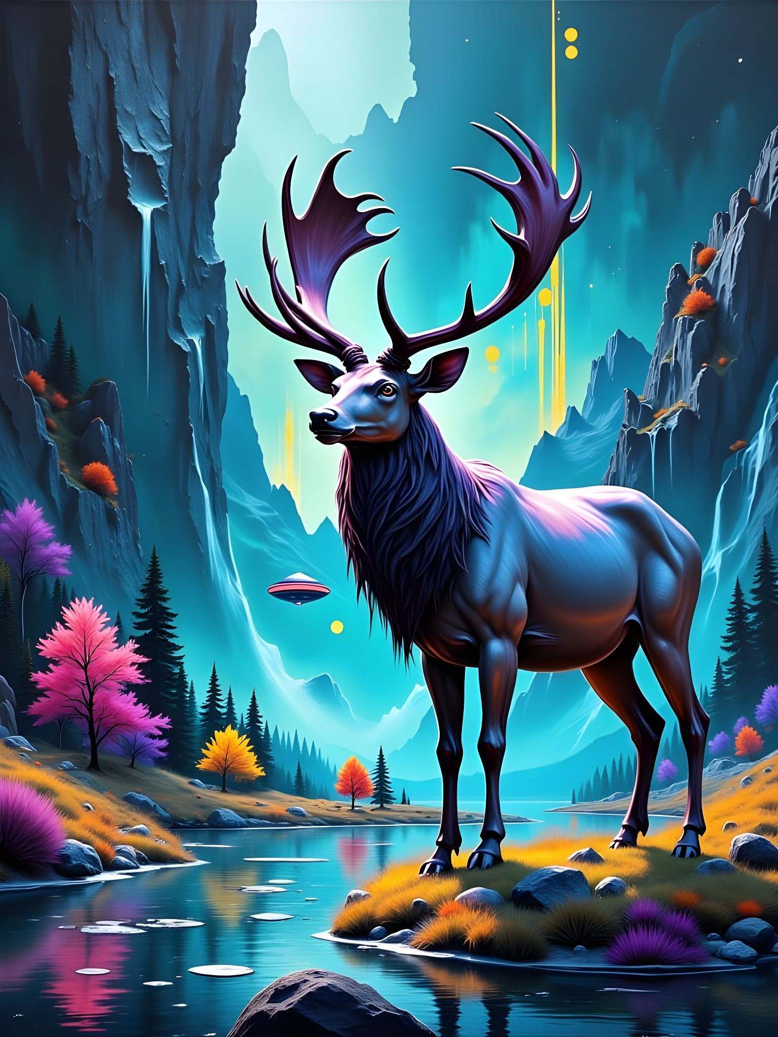 Abstract Stag with Antlers in Impasto Style