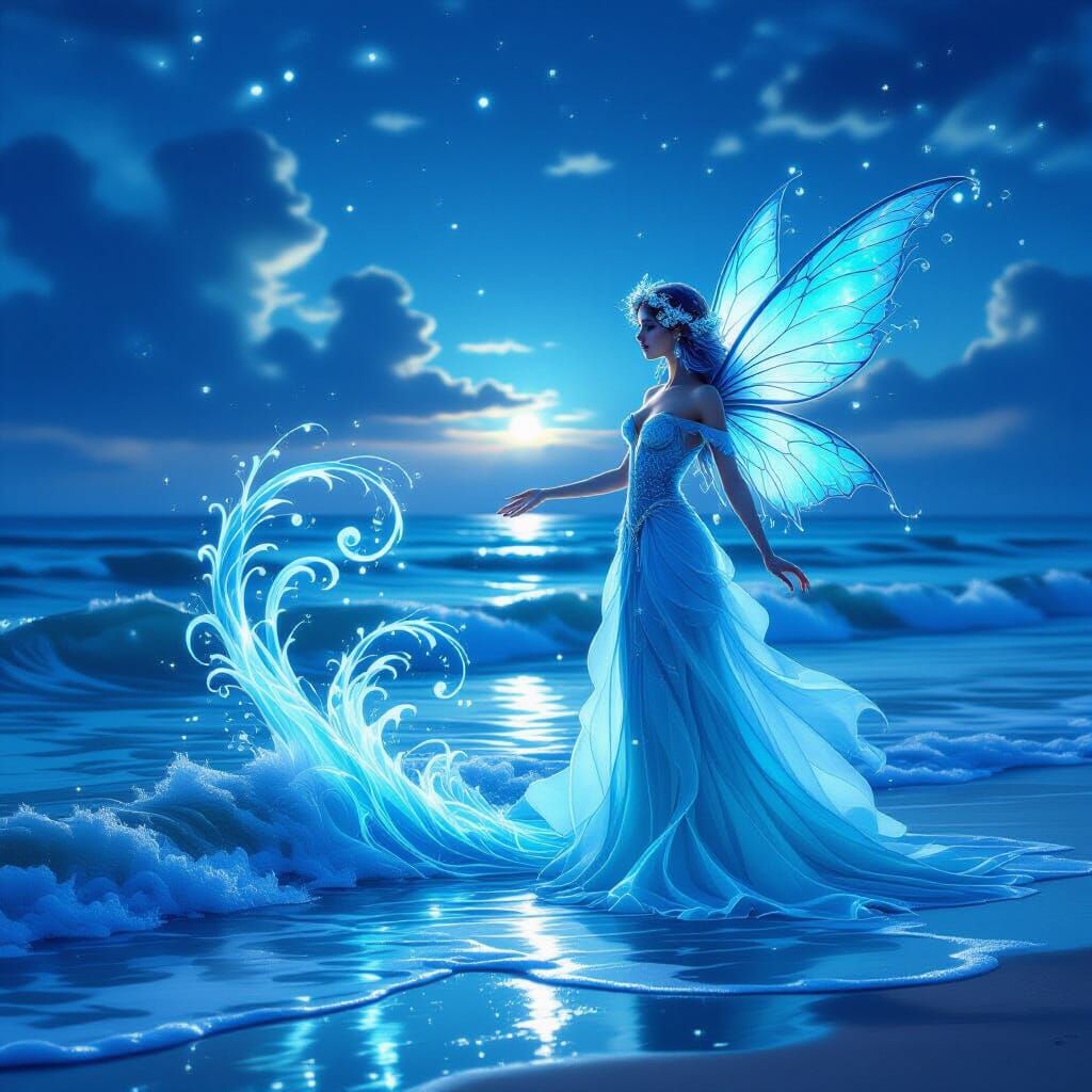 Water Fairy Swells Ocean in Ethereal Digital Art