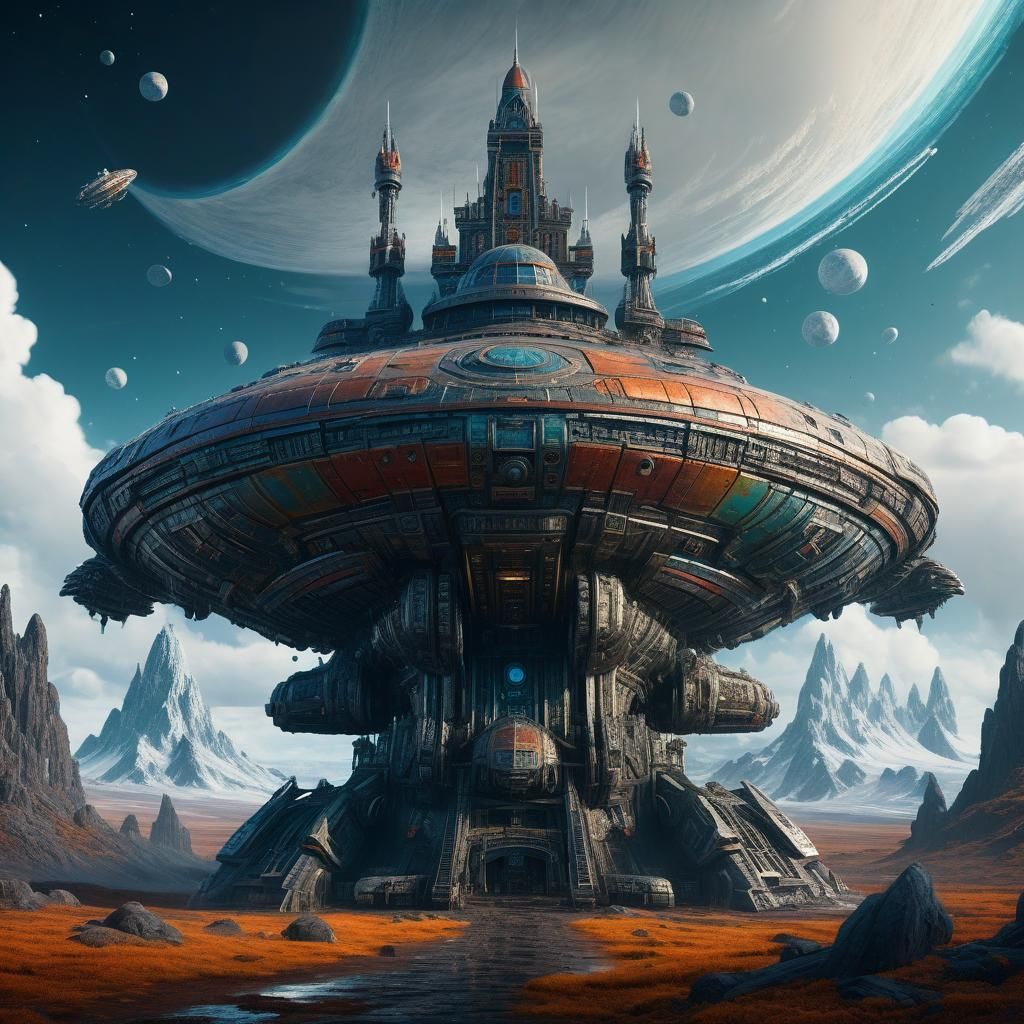 Old Russian Spaceship in Detailed Matte Painting