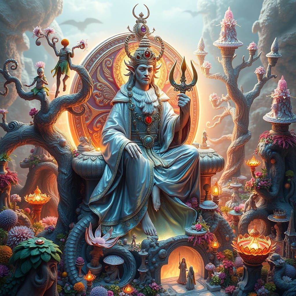 Regal God of Miniature Fantasies Amidst Vibrant Realm