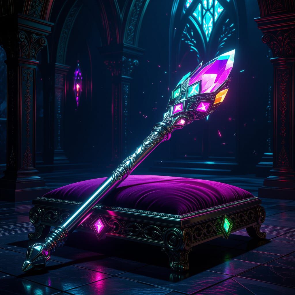 Arcane Scepter on Velvet Cushion, Fantasy Concept Art