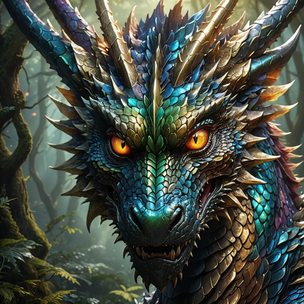 Majestic Dragon Head in Mystical Forest