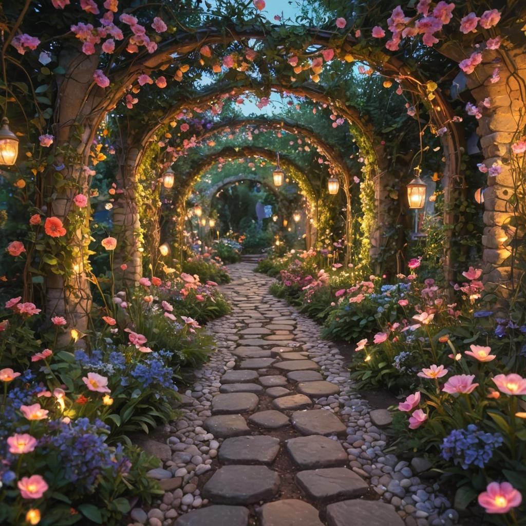 Cosmic Flower Garden with Glowing Flora