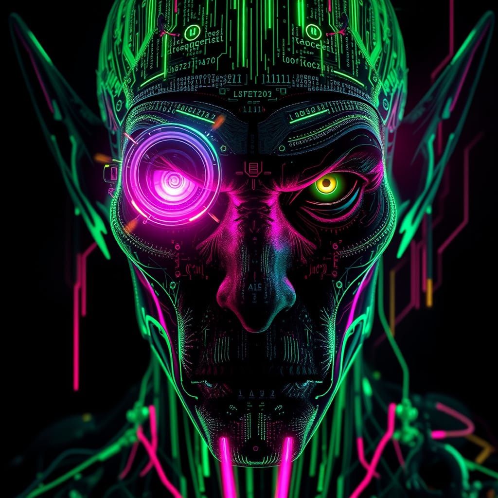 Cybernetic Elf Confronts the Future in Neon-Lit Dystopia