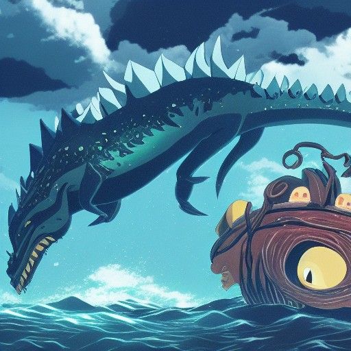 Sea Monster Attacks Pirate Ship: Ghibli Anime Style