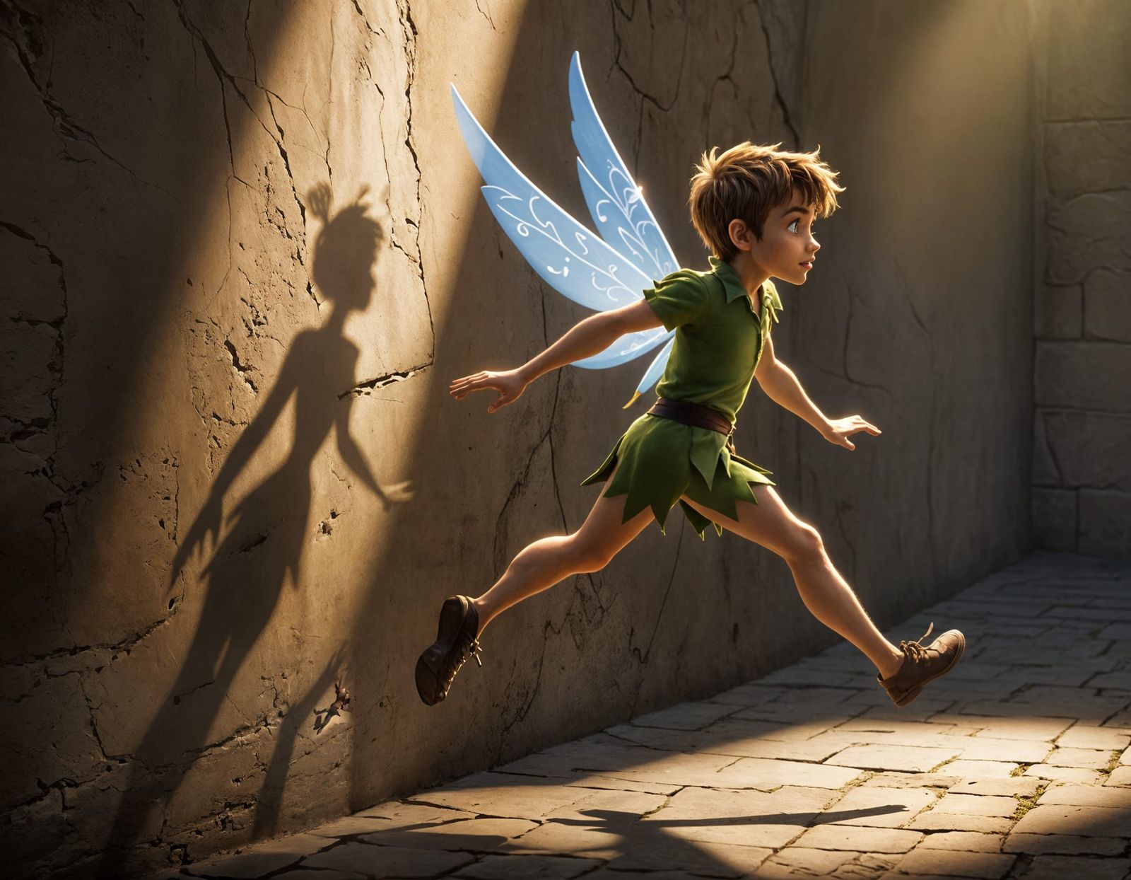 Peter Pan's Shadow Chases Him in Whimsical Disney Art