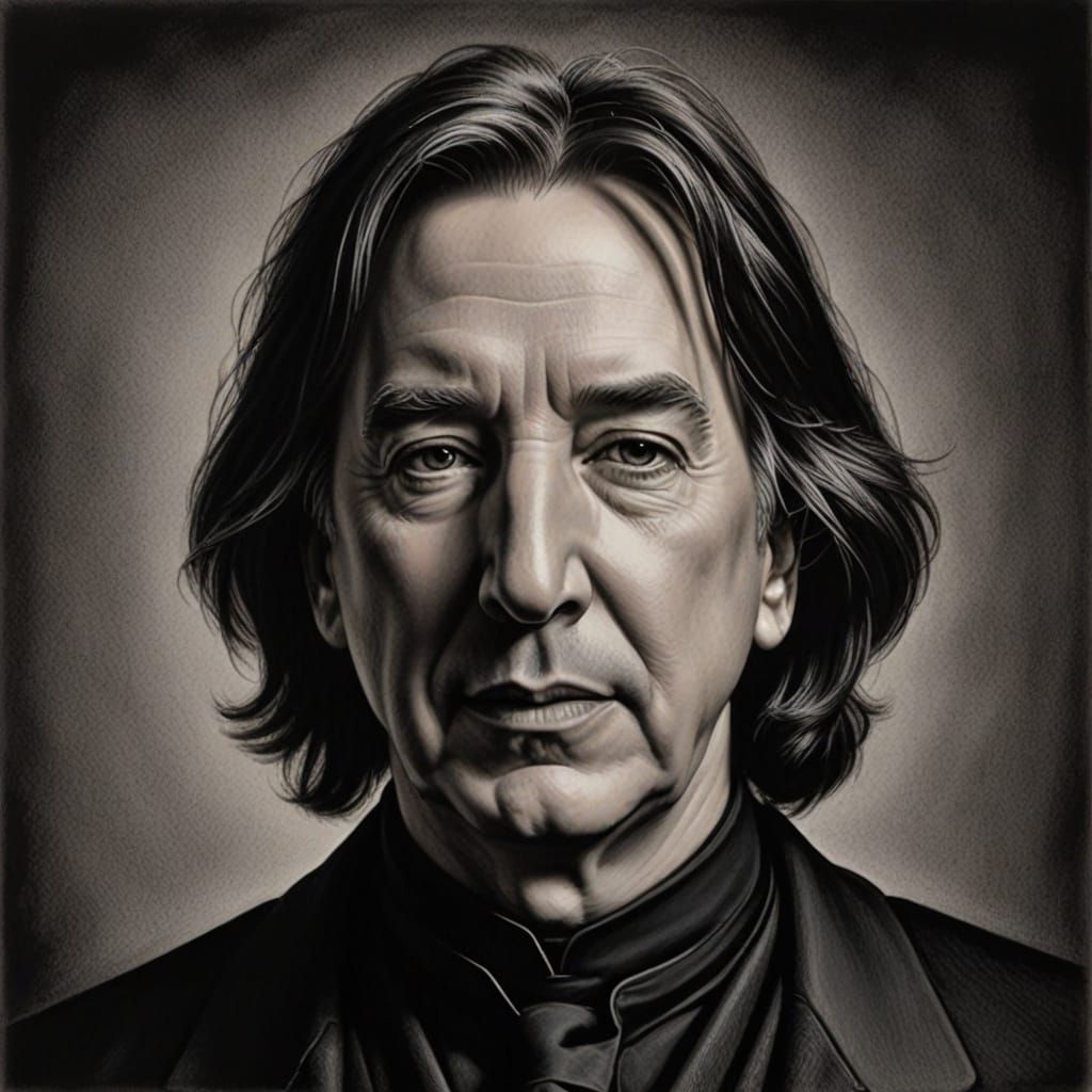 Hyperdetailed Charcoal Portrait of Alan Rickman as Snape