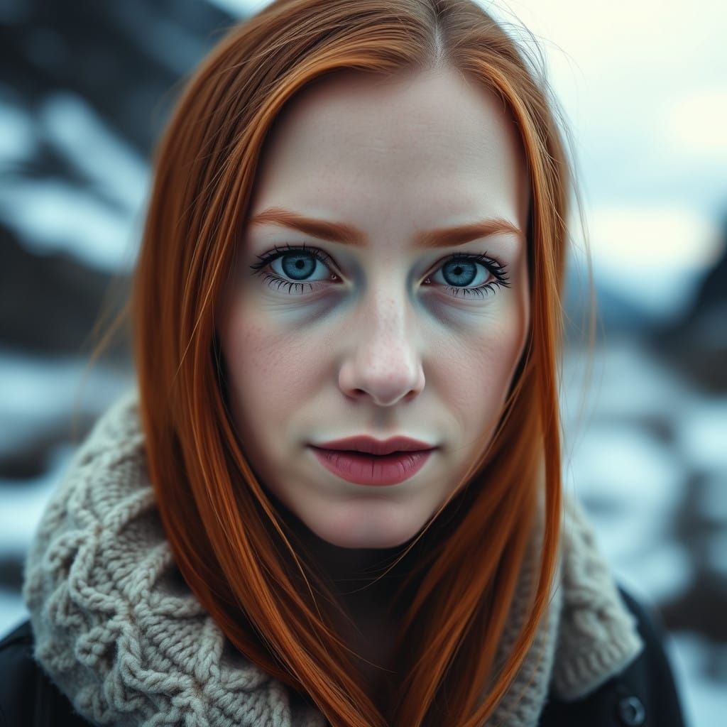 Vibrant Redheaded Woman in Winter Wonderland