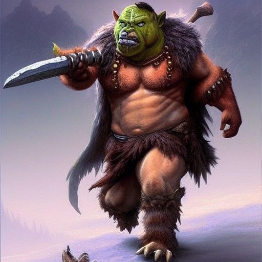 Chicken Orc Barbarian Wandering Desert with Wolf