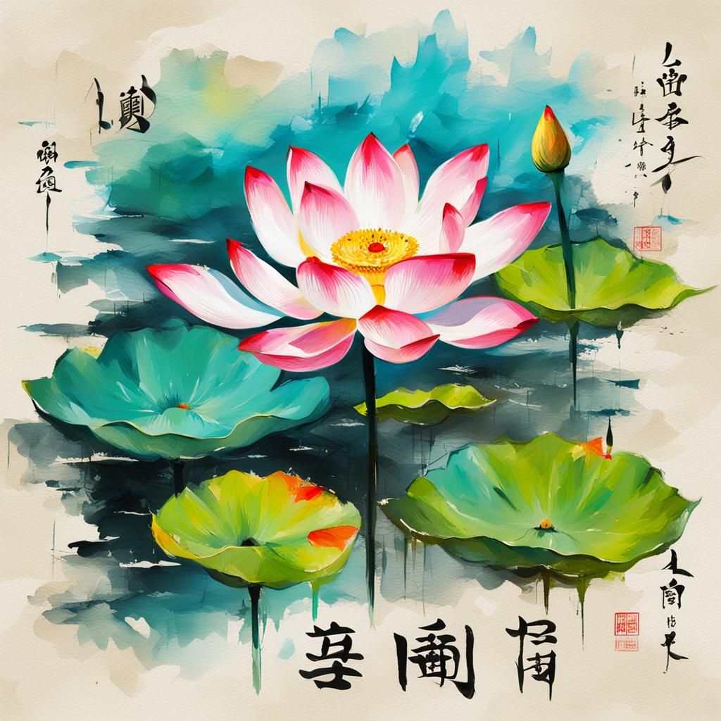 Lotus Flower Oil Painting for Chinese New Year
