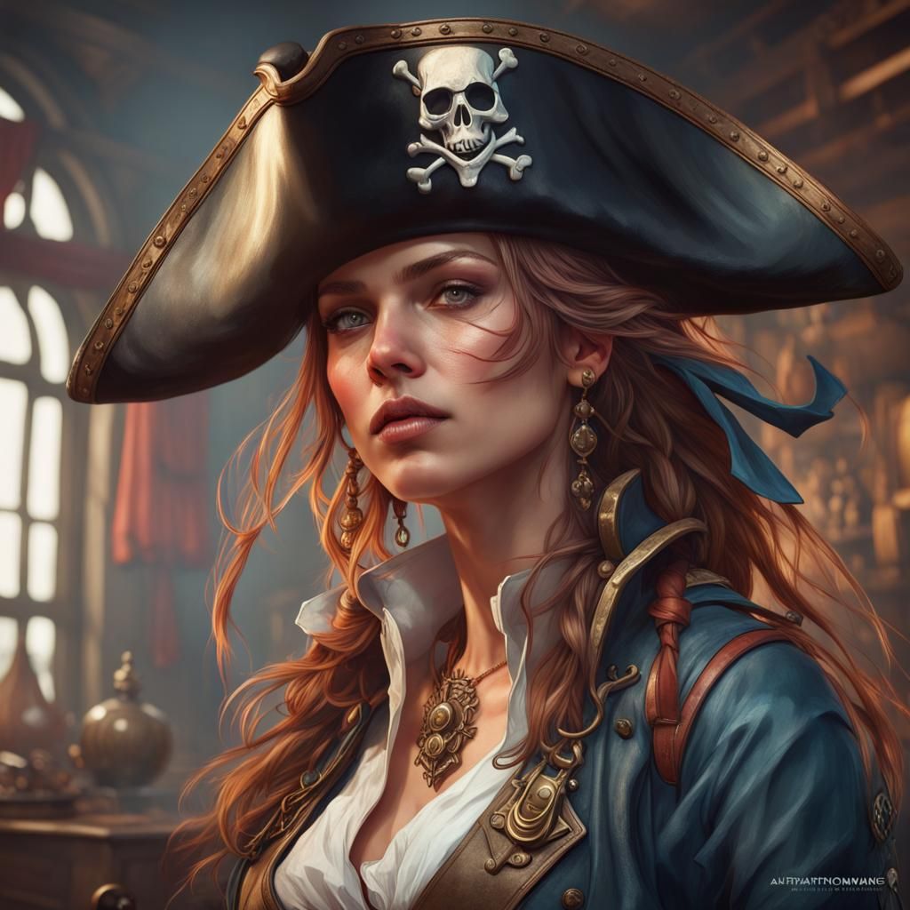 Pirate Women Portrait in Hyperdetailed Style