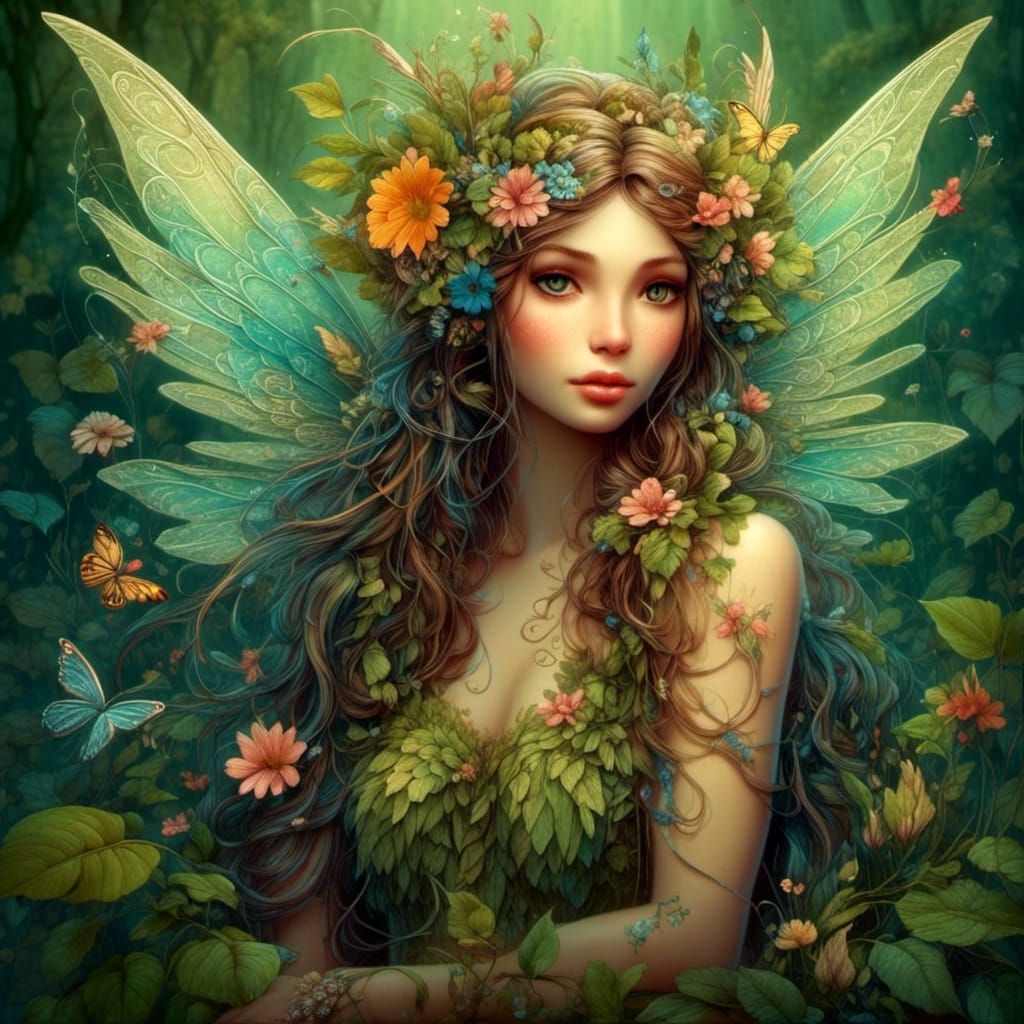 Adorable Woodland Fairies in Mixed Media Art