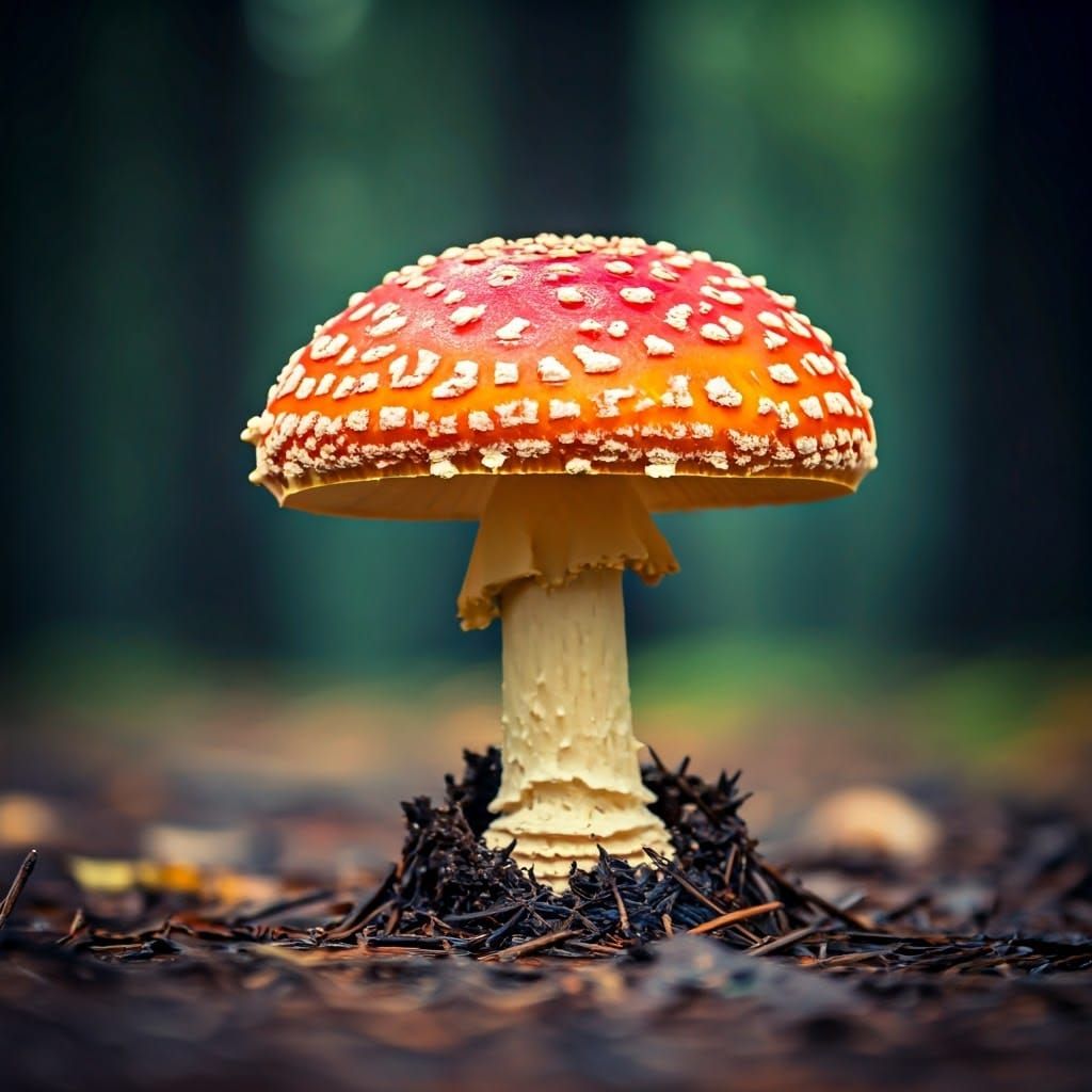 Majestic Mushroom in Mystical Forest, Ethereal Art Nouveau S...