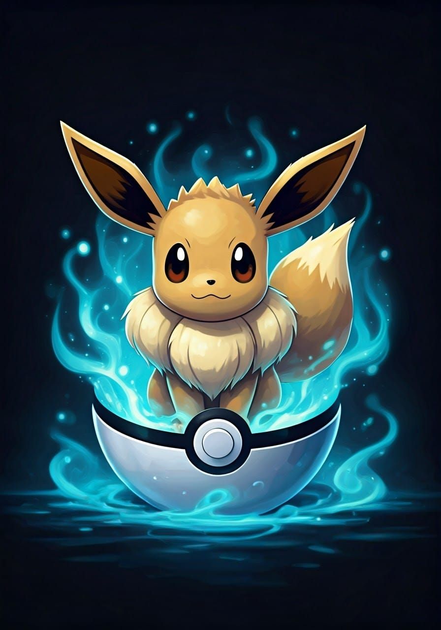 Eevee in Dreamlike Misty Landscape, Inspired by Amano's Wate...