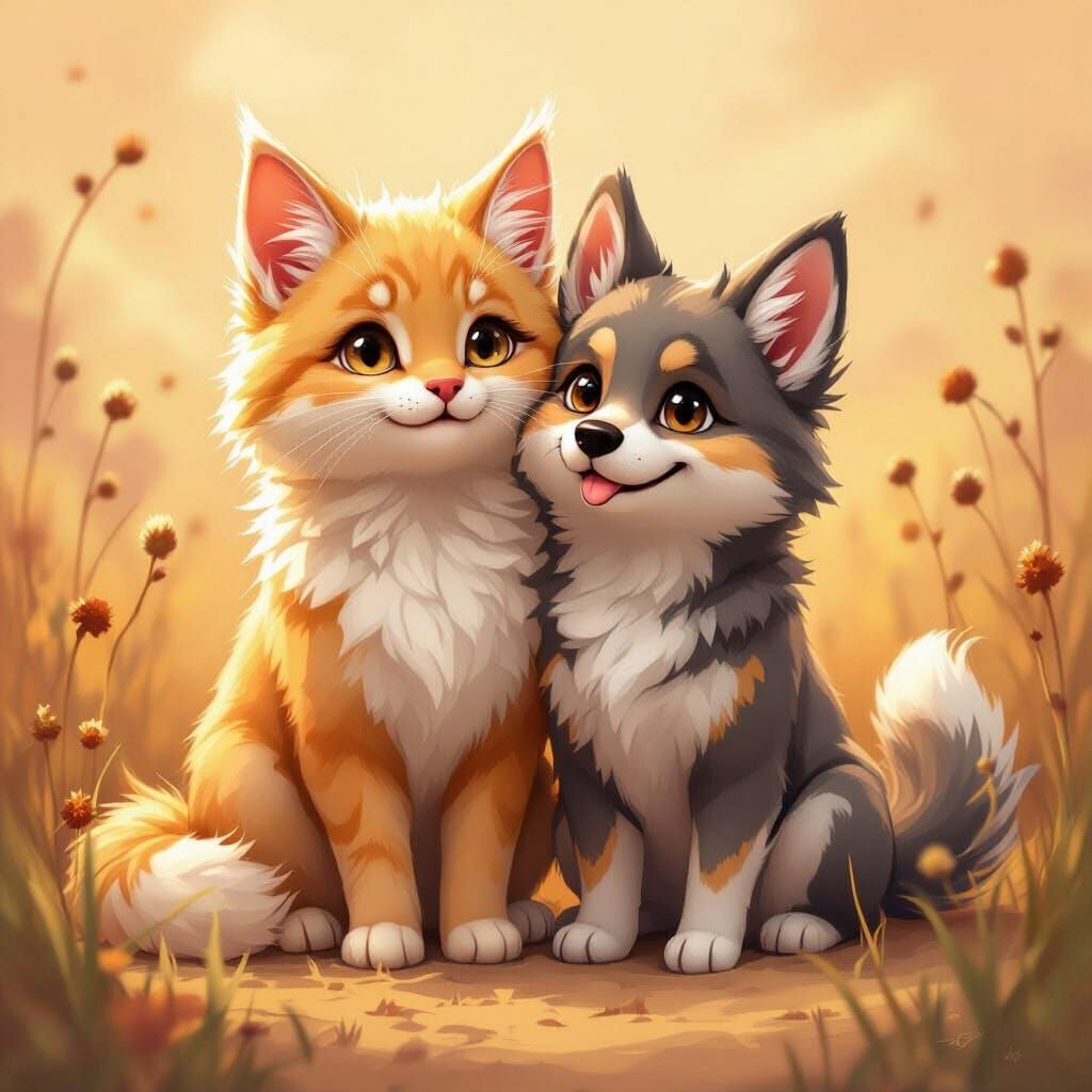 Whimsical Feline-Canine Hybrid in Fantasy Art Style