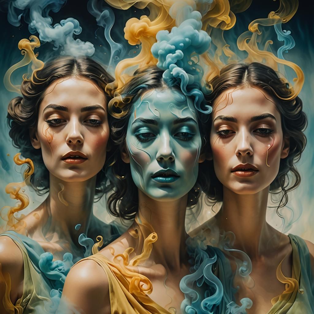 Surreal Women's Faces in Swirling Smoke
